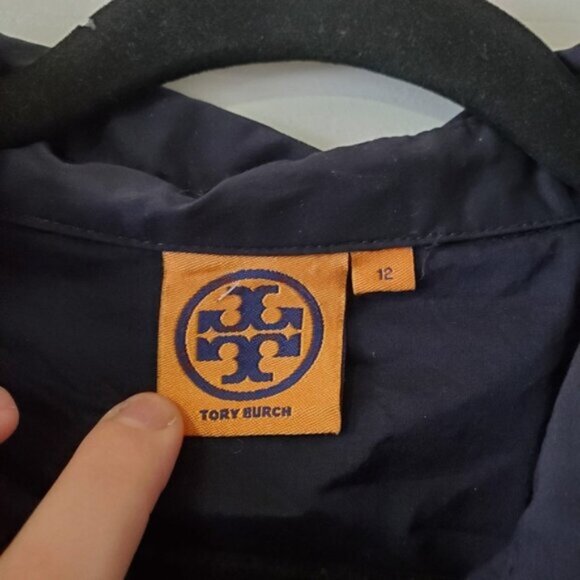 Tory Burch Blythe Cotton A-Line Feminine Poplin Shirt Dress Navy 12 - Picture 6 of 7